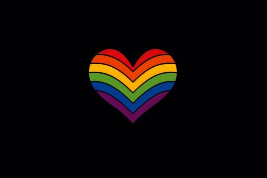 A flat graphic of a rainbow heart on a black background The minimalistic yet impactful design features clean geometric shapes that create an iconic representation of love for all Generative AI