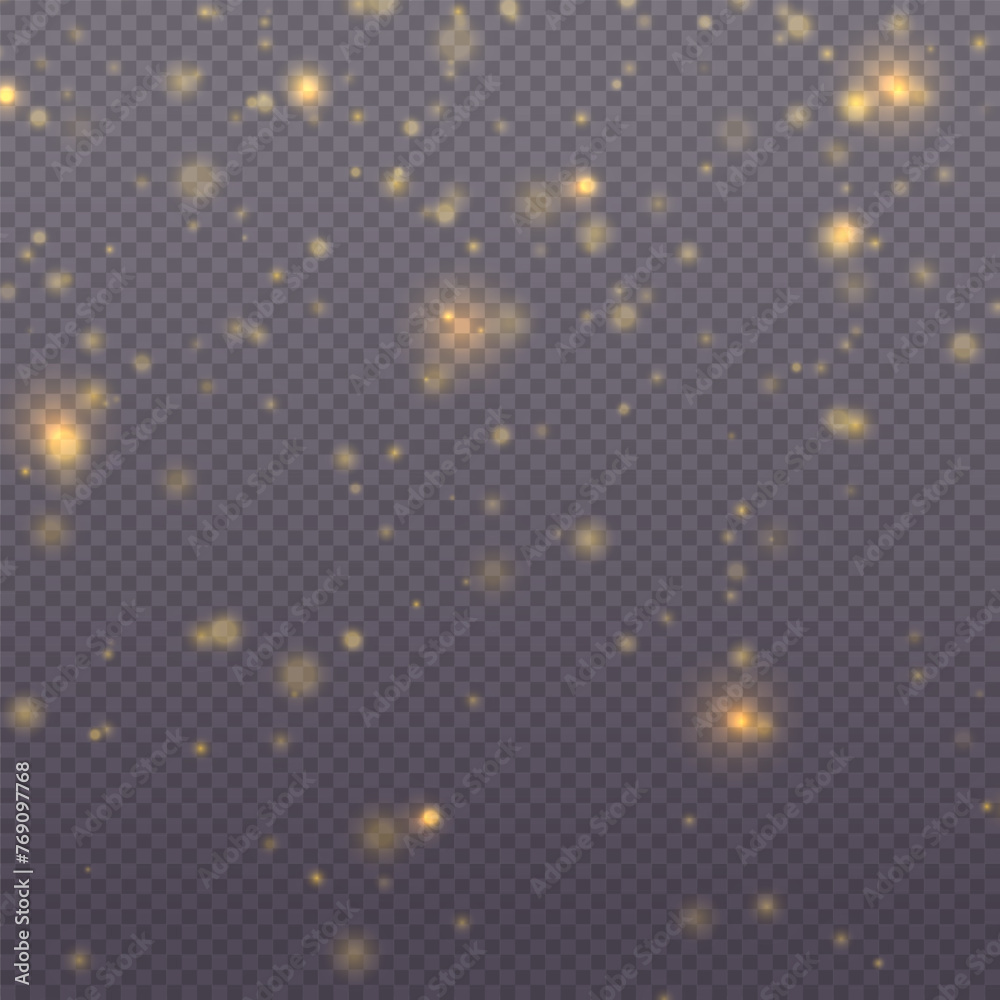 Wall mural sparkling magical particles. gold christmas grainy abstract texture. festive golden luminous backgro