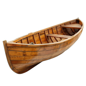 Wooden empty rowing boat isolated on white or transparent background