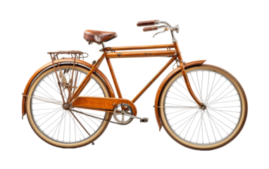 Rustic, old fashioned bicycle with a wooden seat parked in a quaint setting