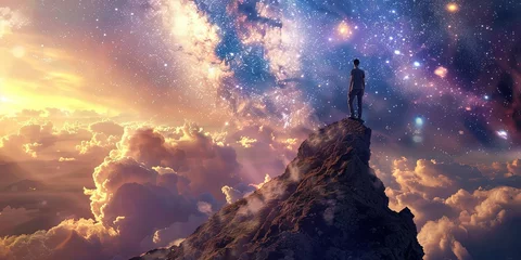 Foto op Plexiglas Man and space, universe, starry sky, philosophy and symbol, background, wallpaper. © Oleksii