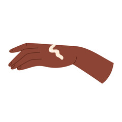 Hands use cream. Hydration and skin protection. Hands skincare. Isolated vector illustration in cartoon style