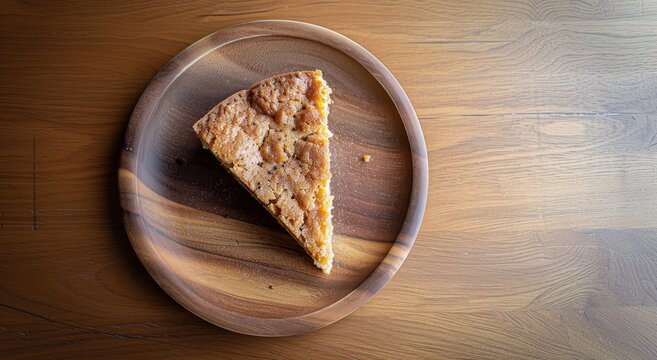 Slice of homemade pie on a wooden plate