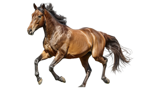 Running horse pose isolated on white or transparent background