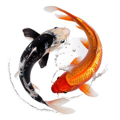Two koi fish forming a yin and yang sign isolated on white or transparent background