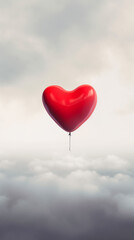 Fototapeta premium A red heart balloon in the sky. AI Generated