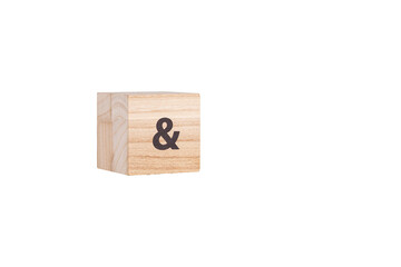 wooden cubes with the inscription & on a white isolated background close-up