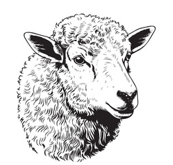 Sheep head portrait illustration, drawing, engraving ink line art, vector © BigJoy