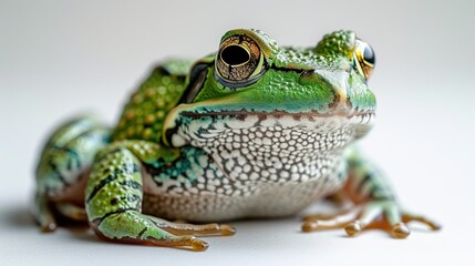 Fototapeta premium Green frog isolated on a white background. Close-up.
