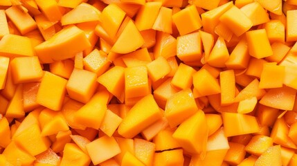  a close up of a pile of cut up pieces of mango or papaya or papayafruits.
