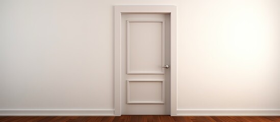 A room with a white door, wooden floor, and rectangular window. The door handle is made of composite material, adding a modern touch to the hardwood fixture