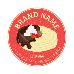 Red Pancake or Crepes Round Badge Logo