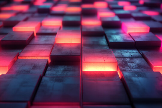 Fototapeta Neon Glow Abstract 3D Cubes Background
