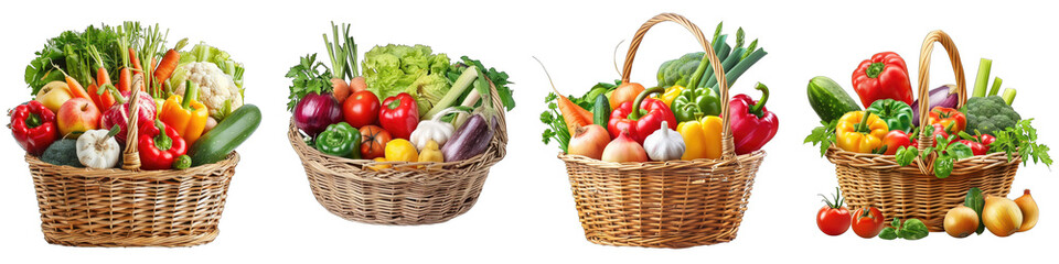 Fresh vegetables in a market basket Hyperrealistic Highly Detailed Isolated On Transparent Background Png File