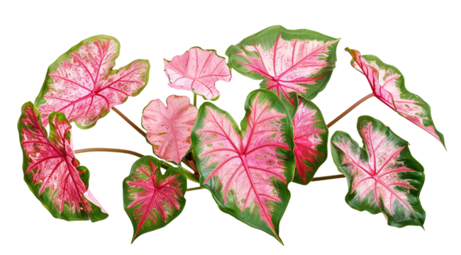 Red Caladium leaves pattern or elephant ear isolated on white or transparent background