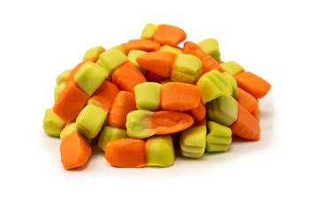 Juicy colorful jelly sweets isolated on white.  Jelly carrots.