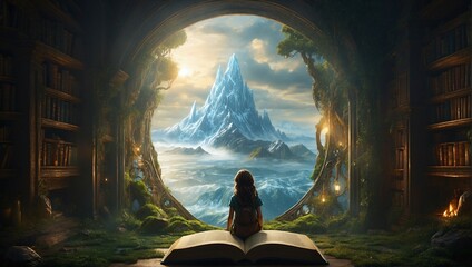 a book is a portal to another world, a gateway to adventure and imagination - obrazy, fototapety, plakaty