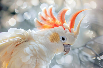 A purebred bird poses for a portrait in a studio with a solid color background during a pet photoshoot.

