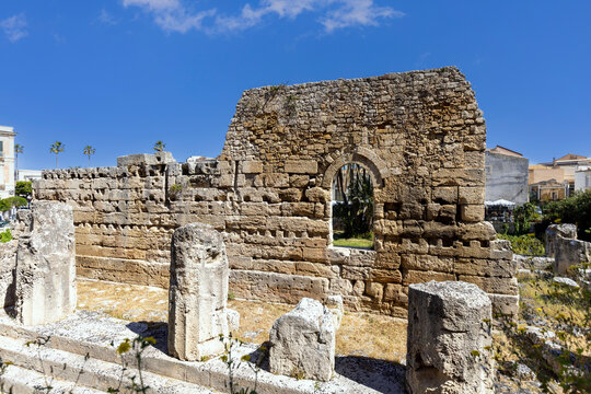 Remains of Temple of Apollo at Piazza Pancali, Syracuse, Sicily, Italy