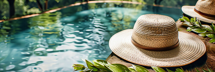 Summer Poolside Relaxation, Woman Enjoying a Sunny Day by the Water, Vacation Leisure and Style