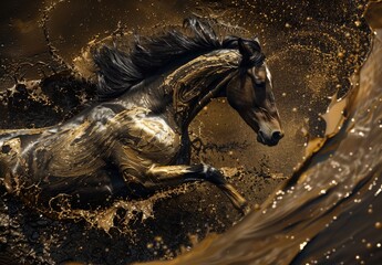 horse image, gold color clay, table, decorative, design, wall image, classical decoration
