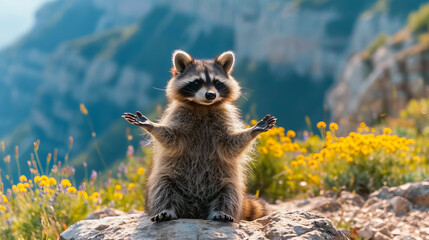 Cute Raccoon in Yoga Pose