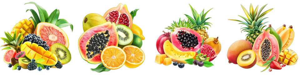 Exotic fruit combination Hyperrealistic Highly Detailed Isolated On Transparent Background Png File