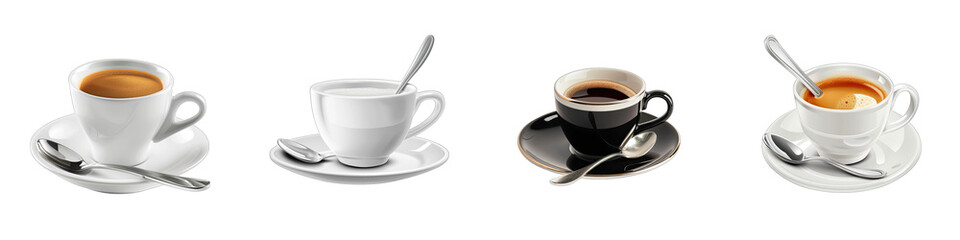 Espresso cup with a saucer and a delicate spoon Hyperrealistic Highly Detailed Isolated On Transparent Background Png File