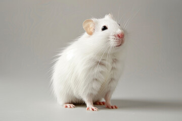 A purebred rodent poses for a portrait in a studio with a solid color background during a pet photoshoot.

