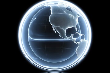 A Monochromatic World Map with a Transparent 3D Grid Design Reflecting Technological Elegance, Generative AI