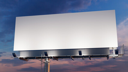 Marketing Billboard. Blank Large Format Sign against a Dusk Sky. Mockup Template.