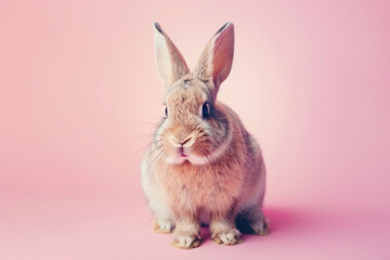 Fototapeta premium A purebred rabbit poses for a portrait in a studio with a solid color background during a pet photoshoot.
