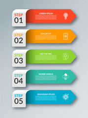 Vector infographic template with 5 arrows. Vector design elements for infographics. Can be used for workflow layout, diagram, chart, graph, web design.