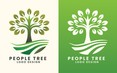 Natural green tree leaf organic vector logo design template
