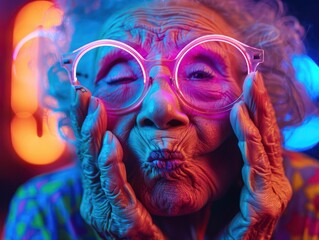 Close-up of an elder blowing kisses to the camera