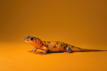 Obraz premium A purebred newt poses for a portrait in a studio with a solid color background during a pet photoshoot.