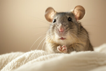A purebred rodent poses for a portrait in a studio with a solid color background during a pet photoshoot.

