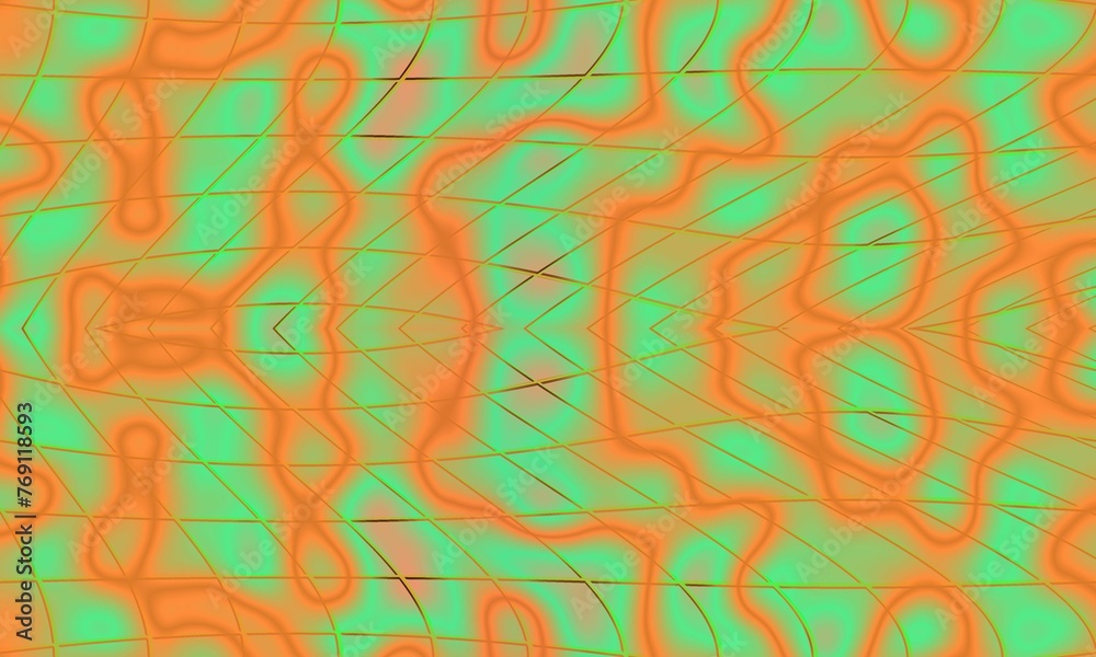 Wall mural This is an abstract image with a green background and orange foreground. The foreground is made up of many small curved lines that are connected to each other. - Wall murals