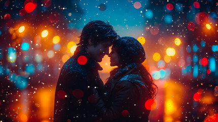 Celebrating Together on Valentine's Day. Kissed by the Night. Love in the City