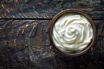 Creamy Natural Yogurt in Artisan Bowl, Rustic Background