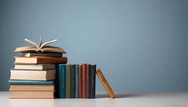  stock of books on minimalistic background or stock of books for world book day background created with generative ai.