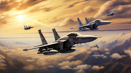 Fototapeta na wymiar Military Jet in Action. Jet Maneuvers in the Sky