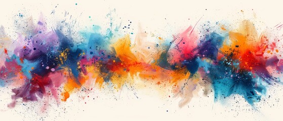   Multicolor splatters on white canvas with space for text or image