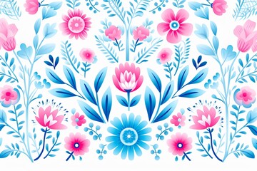 Fototapeta na wymiar bright spring colors azure and white, pinknordic pattern white background