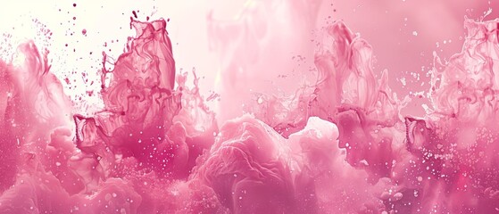   A close-up photo of a pink background with water splashing on the upper and lower edges of the image - obrazy, fototapety, plakaty