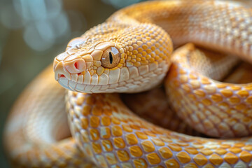 Fototapeta premium A purebred snake poses for a portrait in a studio with a solid color background during a pet photoshoot.