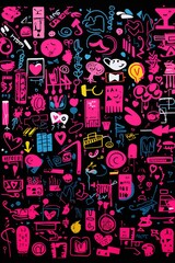black background, many small graffiti spray tags shapes symbols, pink 