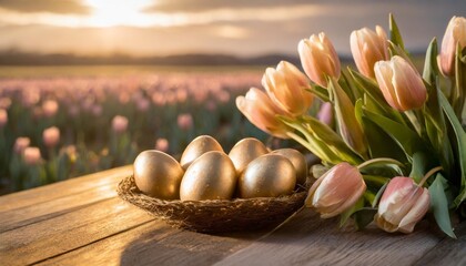 Obraz na płótnie Canvas easter eggs with tulips