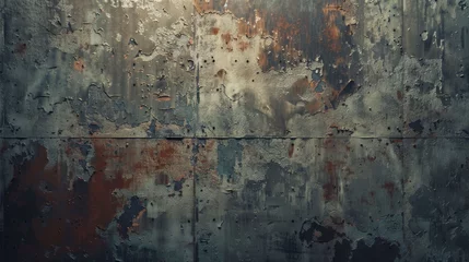 Foto op Plexiglas A rusted metal texture, with layers of peeling paint in faded 1950s-style colors, symbolizing the decaying remnants of a once-advanced civilization created with Generative AI Technology © Sentoriak