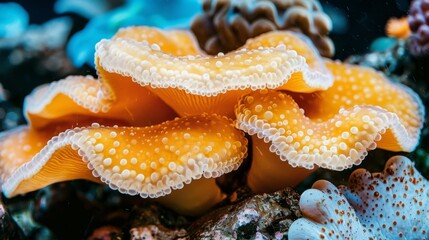   Sea anemone on coral with background anemones